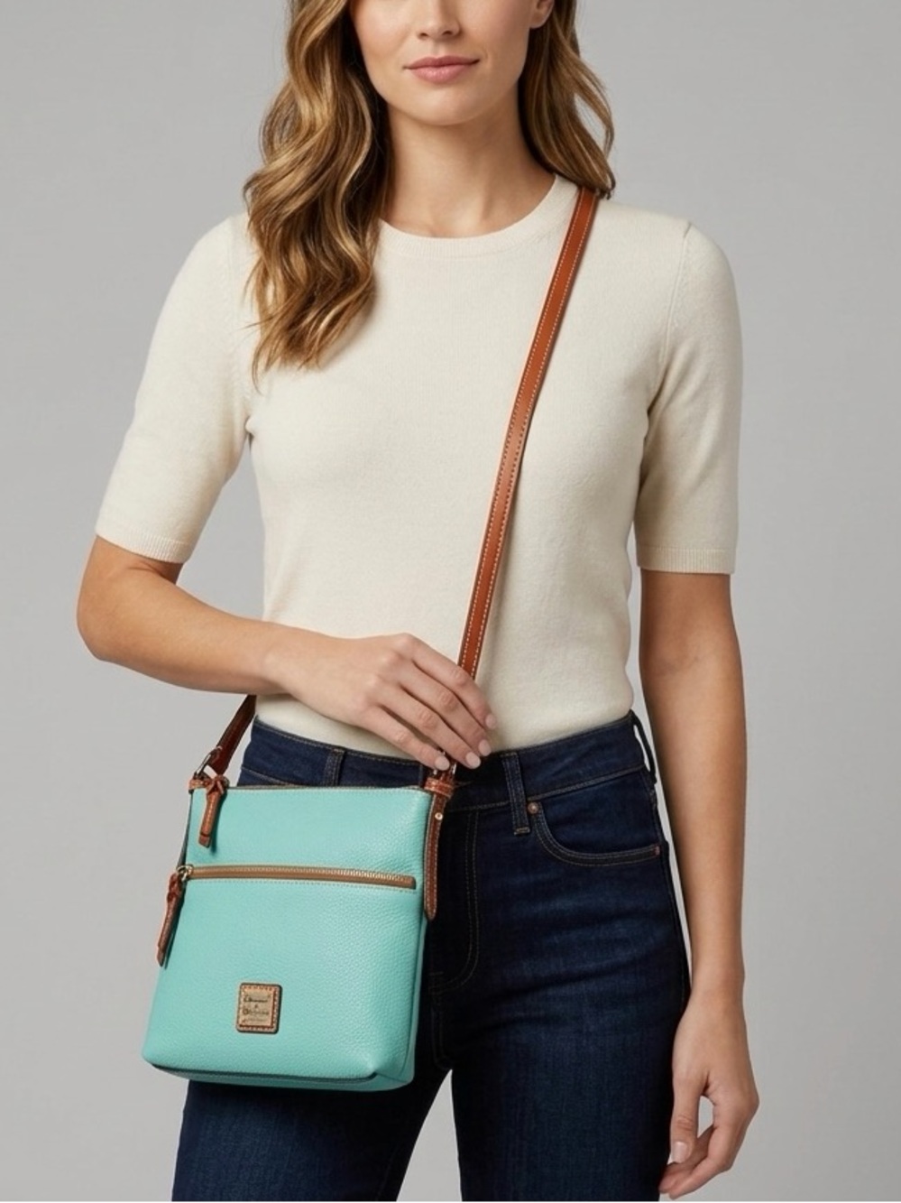 Dooney & Bourke Aqua Blue Crossbody Pebble Grain Leather Purse